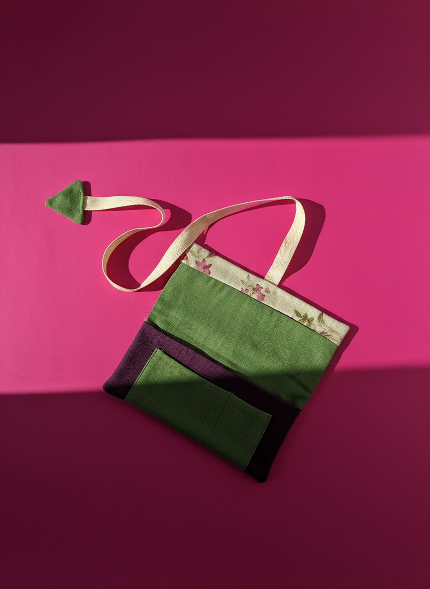 Upcycled multipurpose floral pattern devil tail pouch