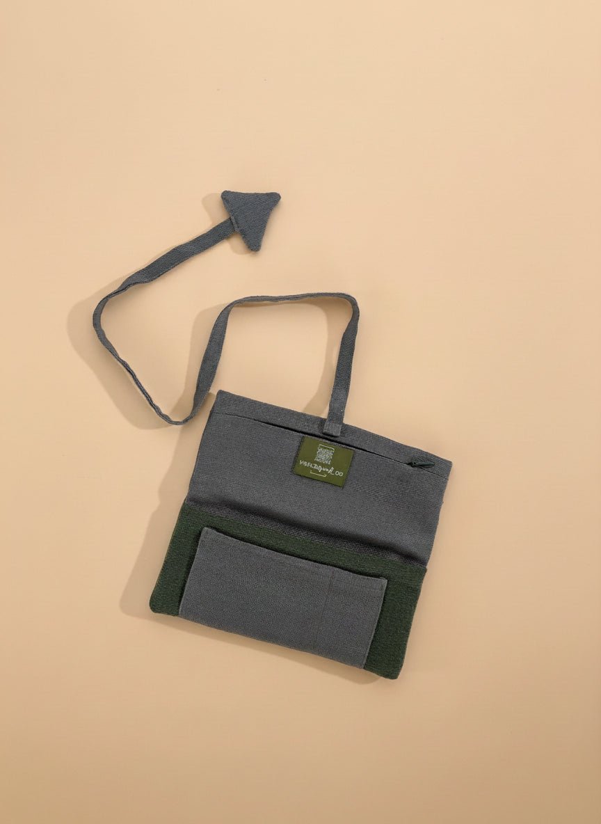 Upcycled multipurpose devil tail grey linen pouch
