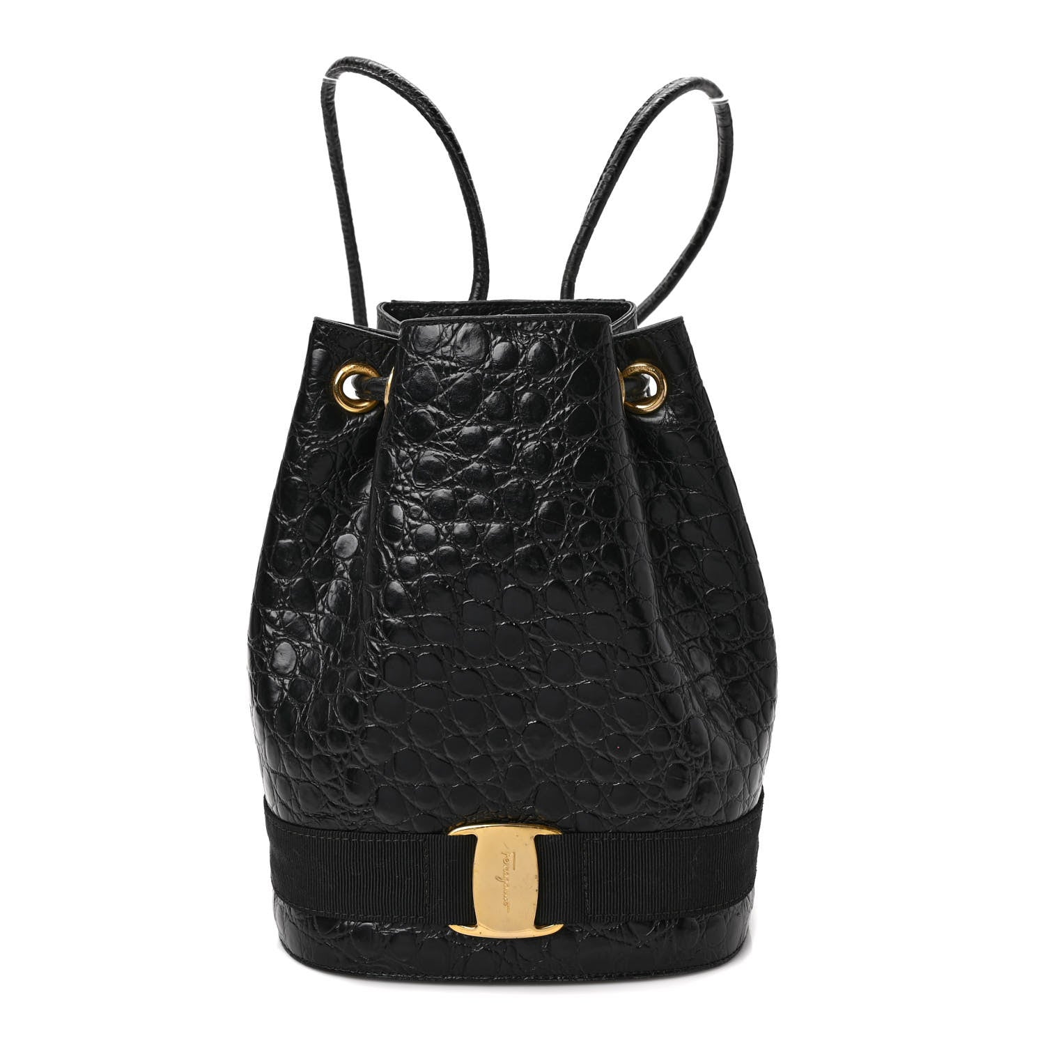 Salvatore Ferragamo Calfskin Crocodile Bucket Bag