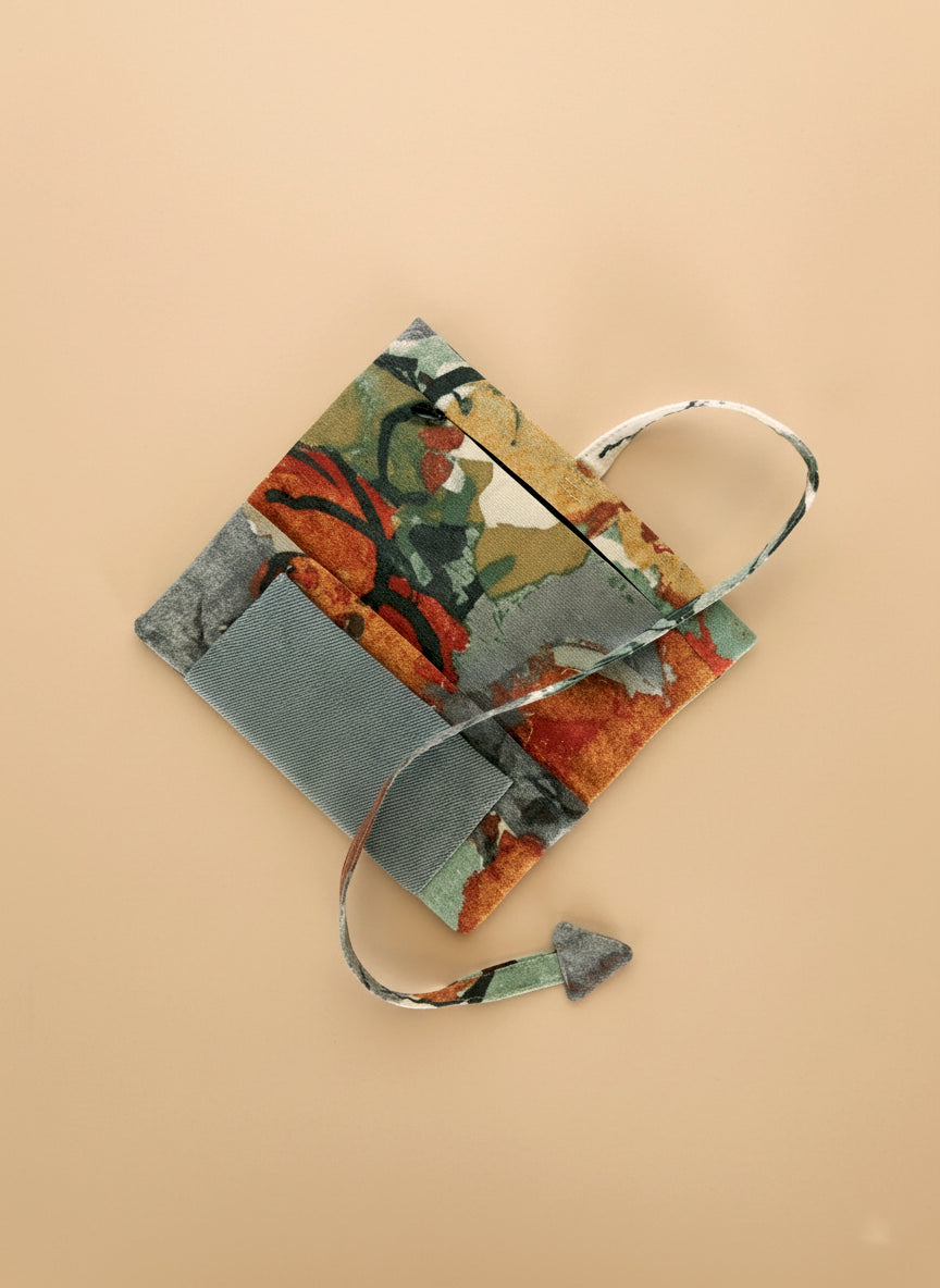 Upcycled multipurpose floral cotton devil tail pouch