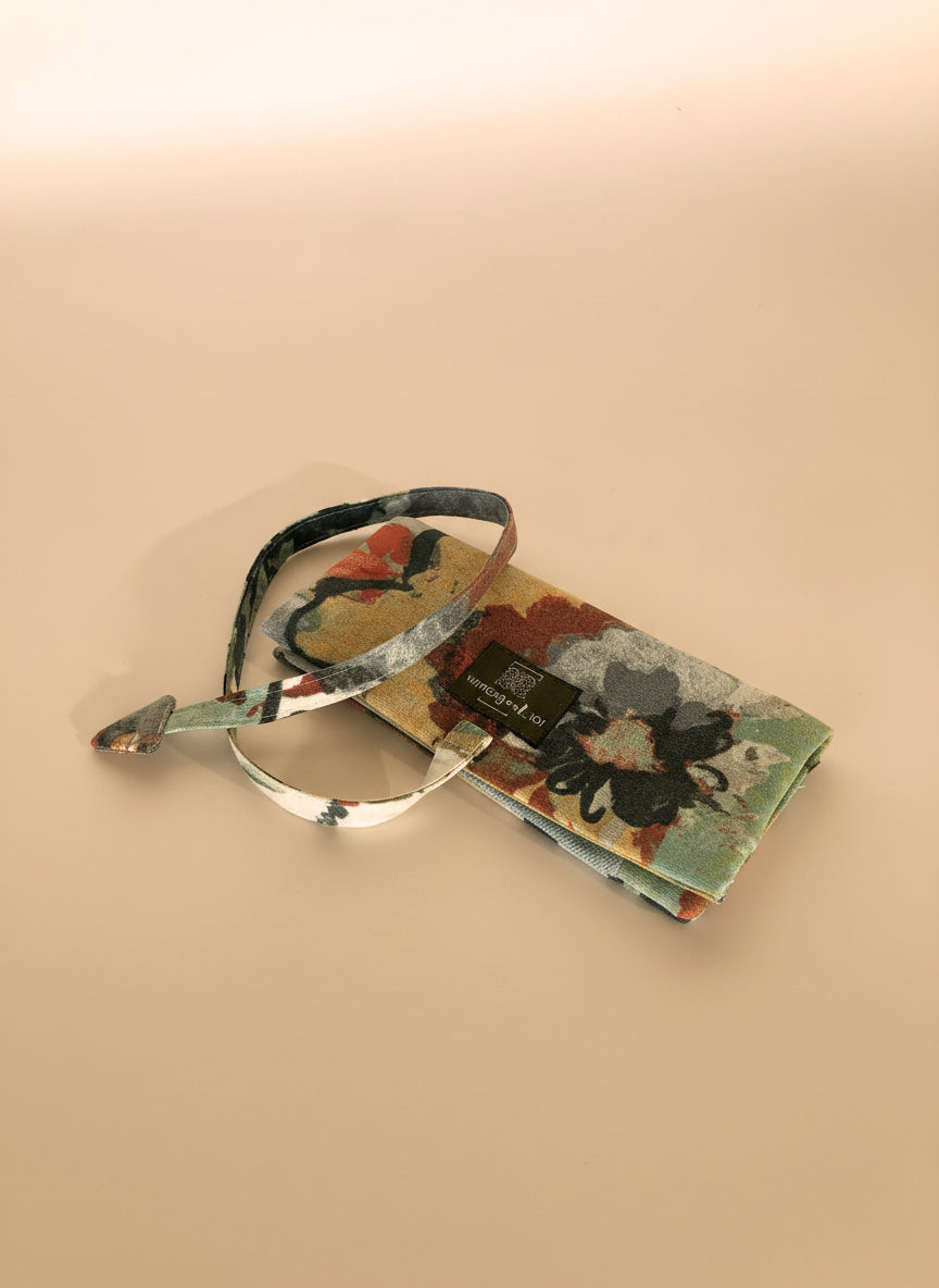 Upcycled multipurpose floral cotton devil tail pouch