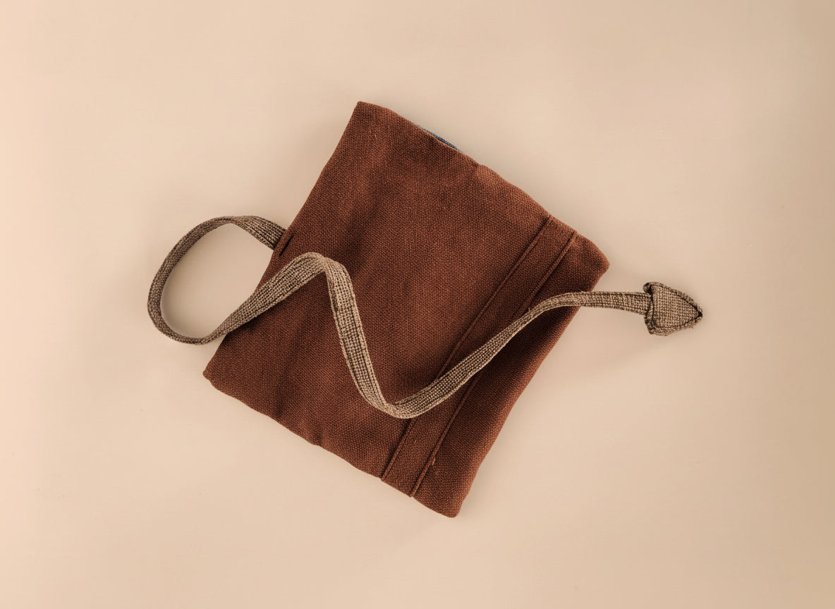Upcycled multipurpose brick linen devil tail pouch