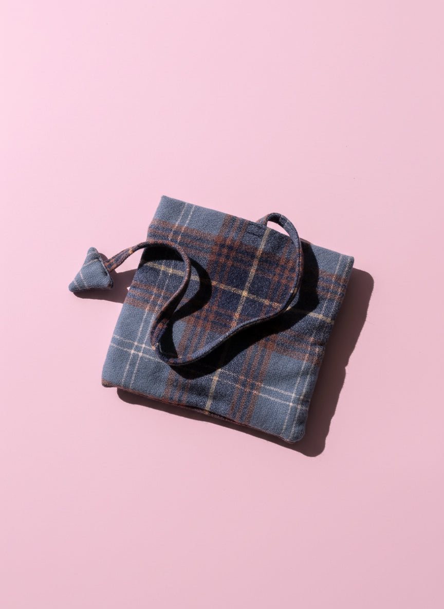 Upcycled multipurpose plaid devil tail pouch