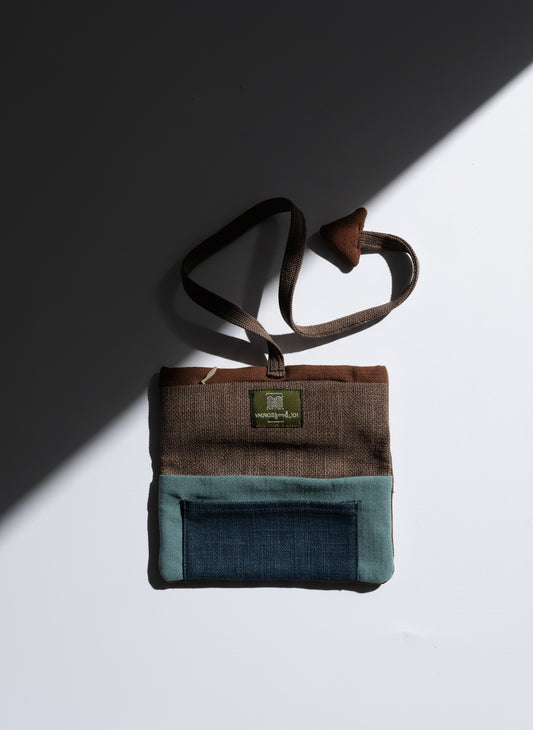 Upcycled multipurpose devil tail linen brick color pouch