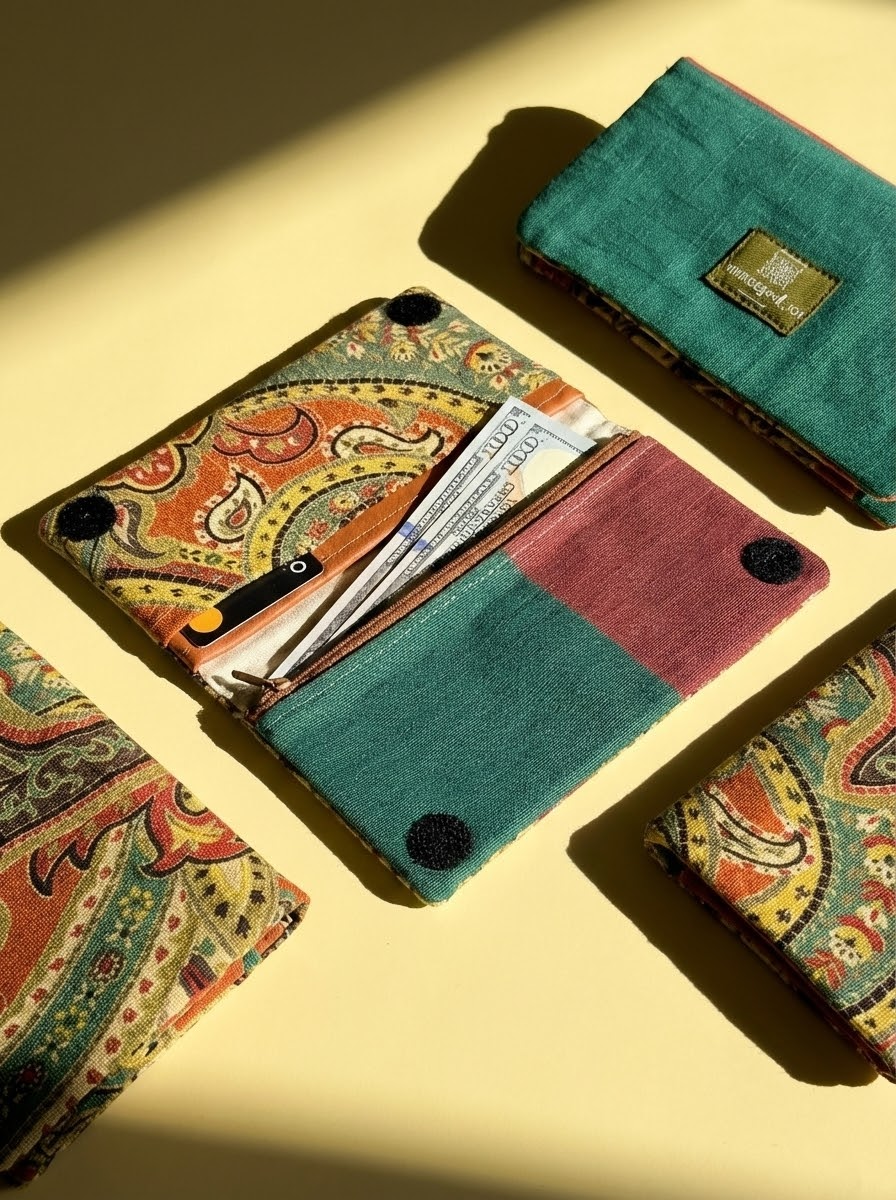 Upcycled linear wallet