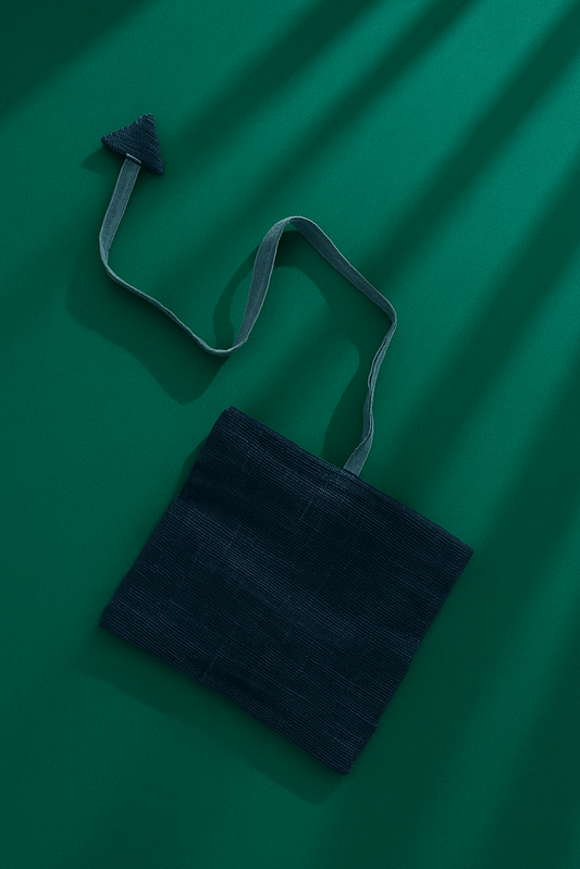 Upcycled multipurpose devil tail blue linen pouch