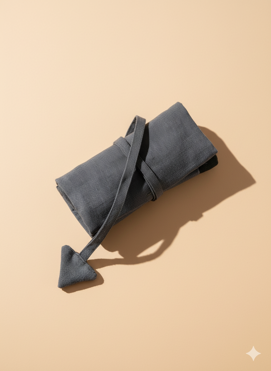 Upcycled multipurpose devil tail grey linen pouch