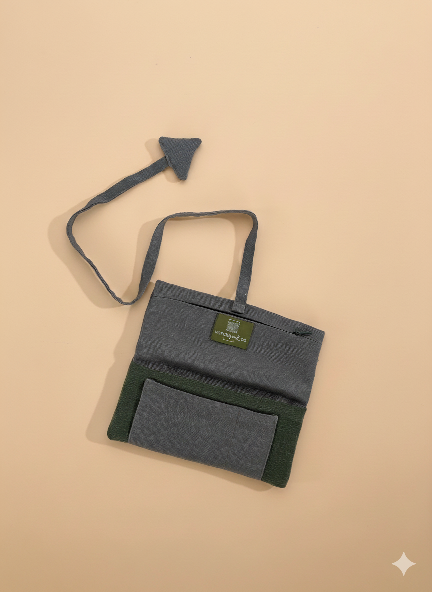 Upcycled multipurpose devil tail grey linen pouch