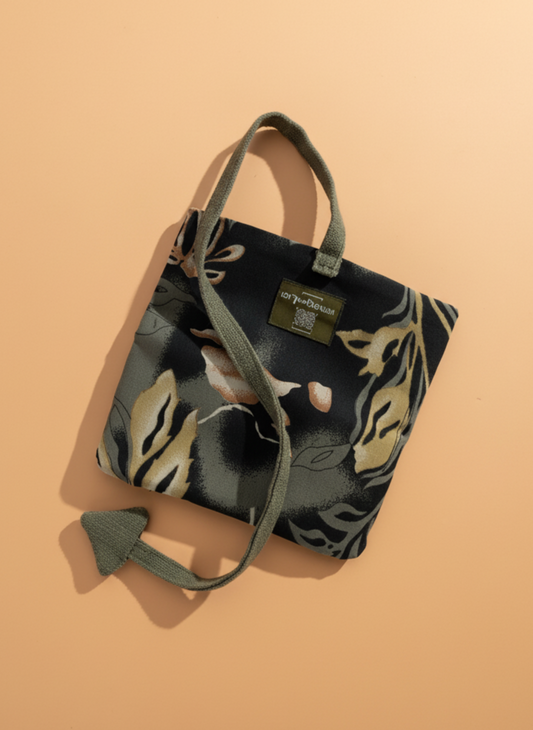 Upcycled multipurpose black floral pouch
