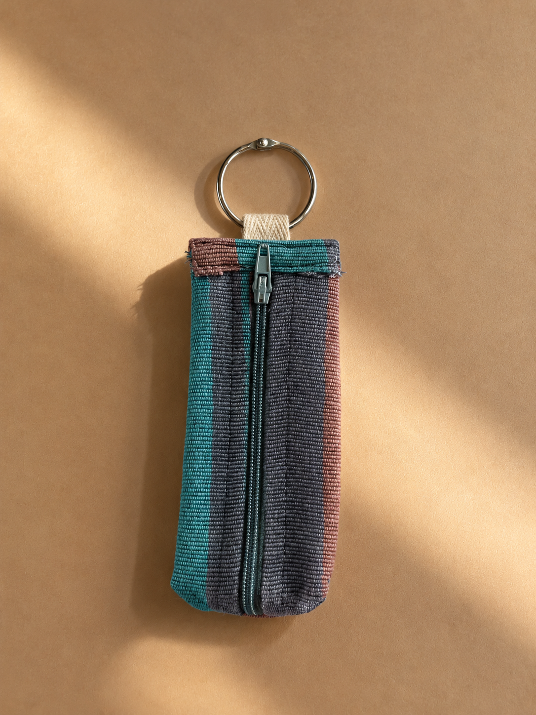 Striped Keychain Pouch – Teal & Charcoal