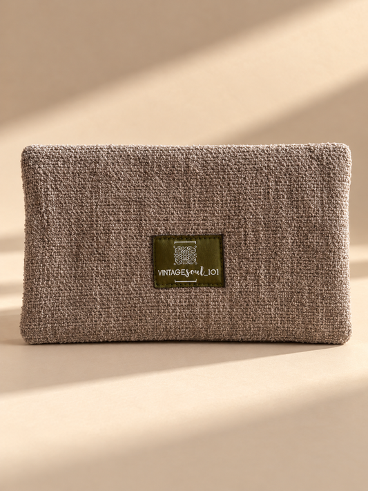 Textured taupe woven Linear Wallet with Vintagesoul 101 label