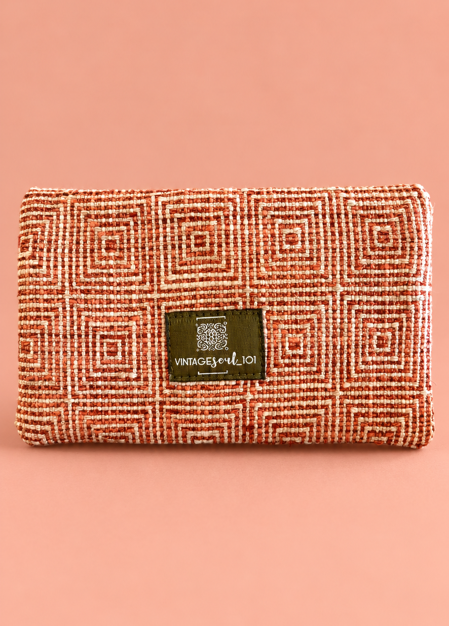 Geometric Woven Linear Wallet – Terracotta & Cream