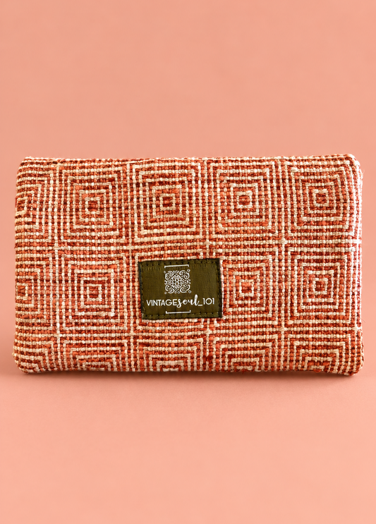 Geometric Woven Soft Wallet – Terracotta & Cream