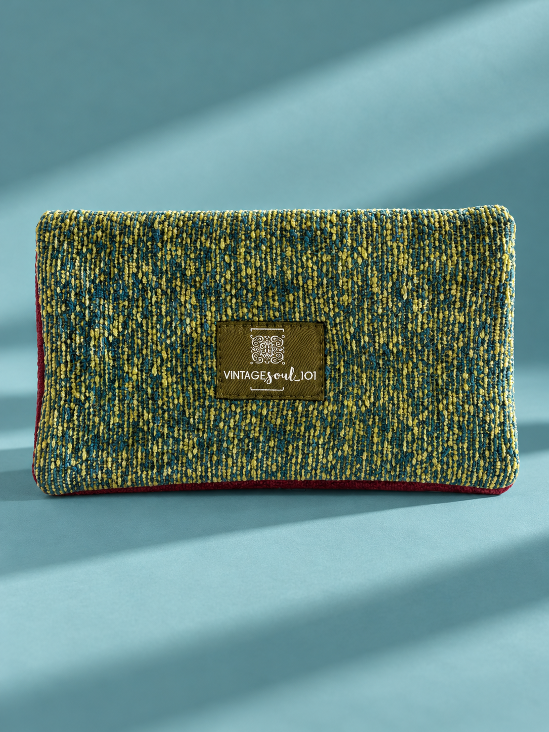 Petrol and lime textured woven Linear Wallet with Vintagesoul 101 label