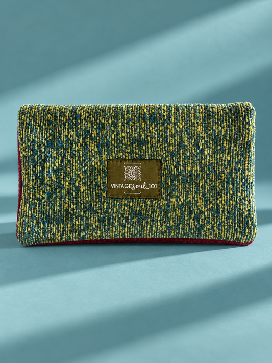Petrol and lime textured woven Linear Wallet with Vintagesoul 101 label