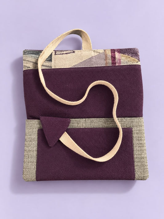 Upcycled Plum & Beige Devil Tail Pouch