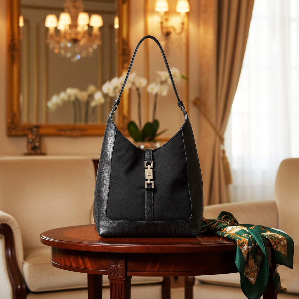 Vintage GUCCI Nylon Jackie Shoulder Bag Black