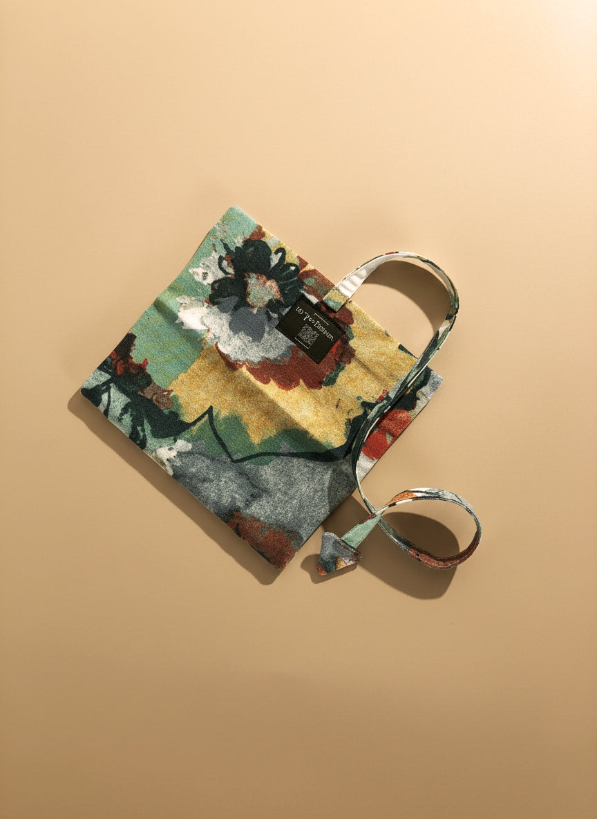 Upcycled multipurpose floral cotton devil tail pouch