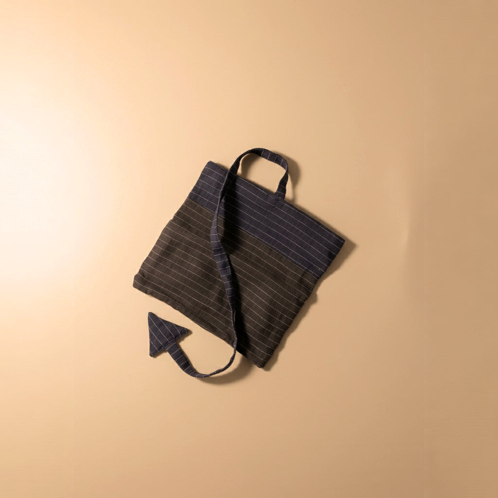 Upcycled multipurpose brown & navy blue linen devil tail pouch