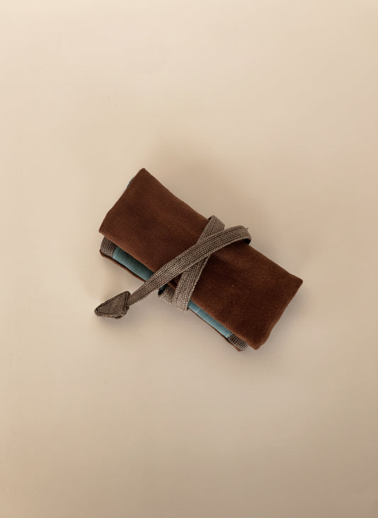 Upcycled multipurpose brick linen devil tail pouch