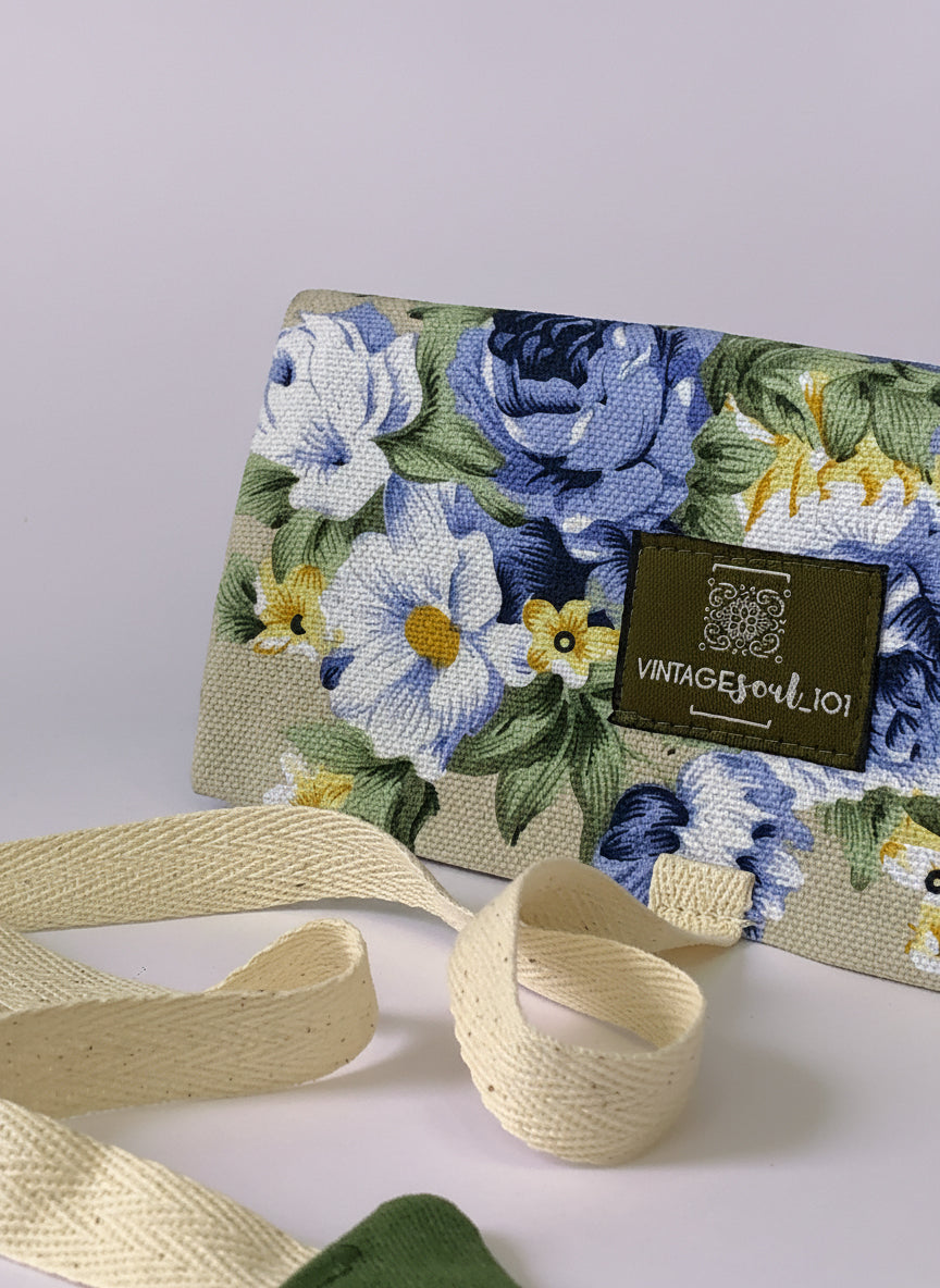 Upcycled multipurpose floral pattern devil tail pouch