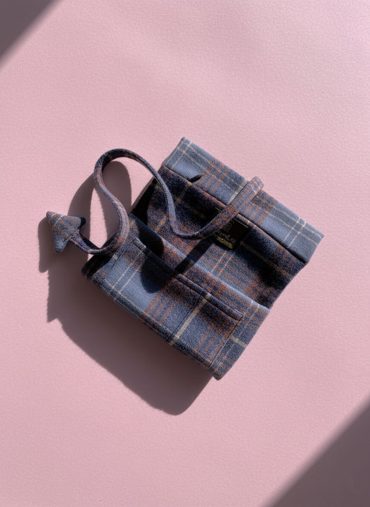 Upcycled multipurpose plaid devil tail pouch
