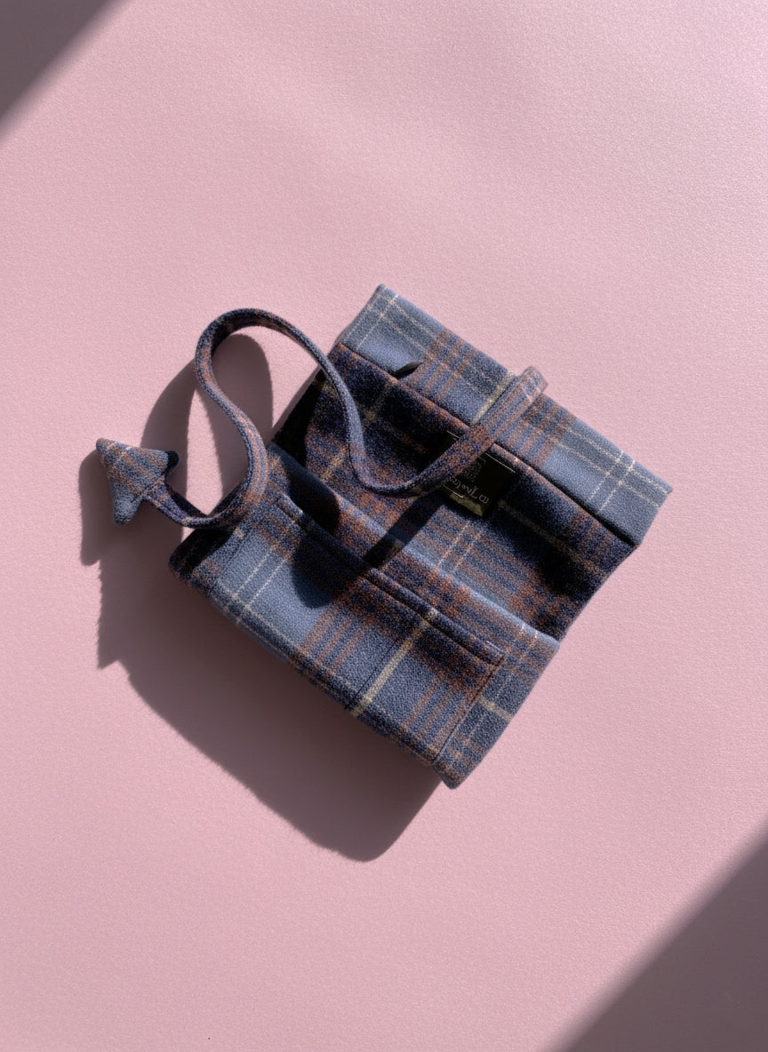 Upcycled multipurpose plaid devil tail pouch
