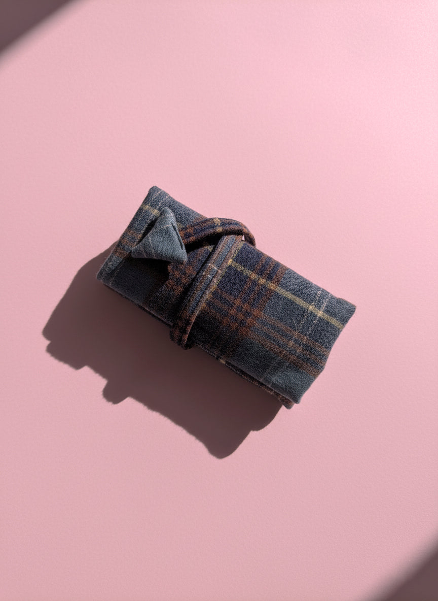 Upcycled multipurpose plaid devil tail pouch