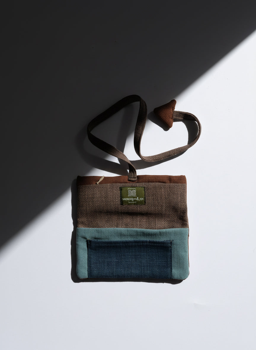 Upcycled multipurpose devil tail linen brick color pouch