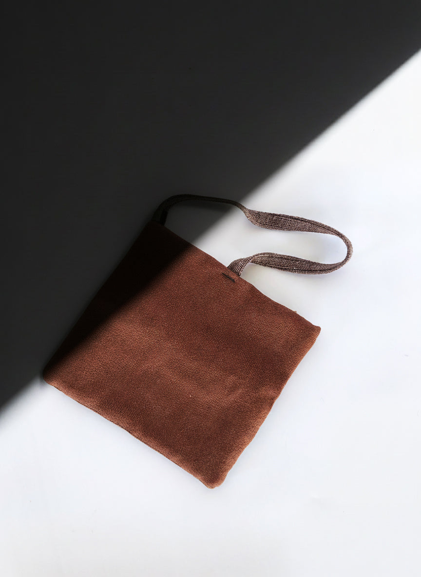 Upcycled multipurpose devil tail linen brick color pouch