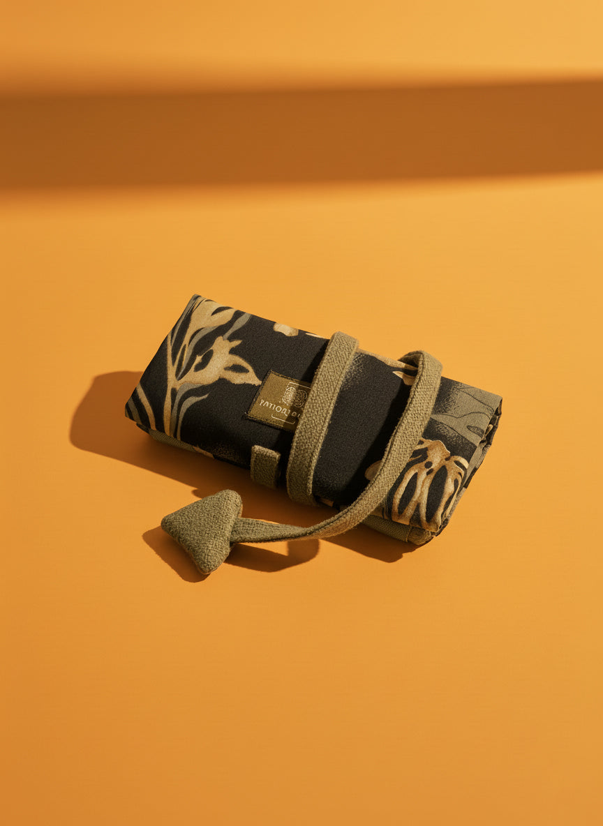 Upcycled multipurpose black floral pouch