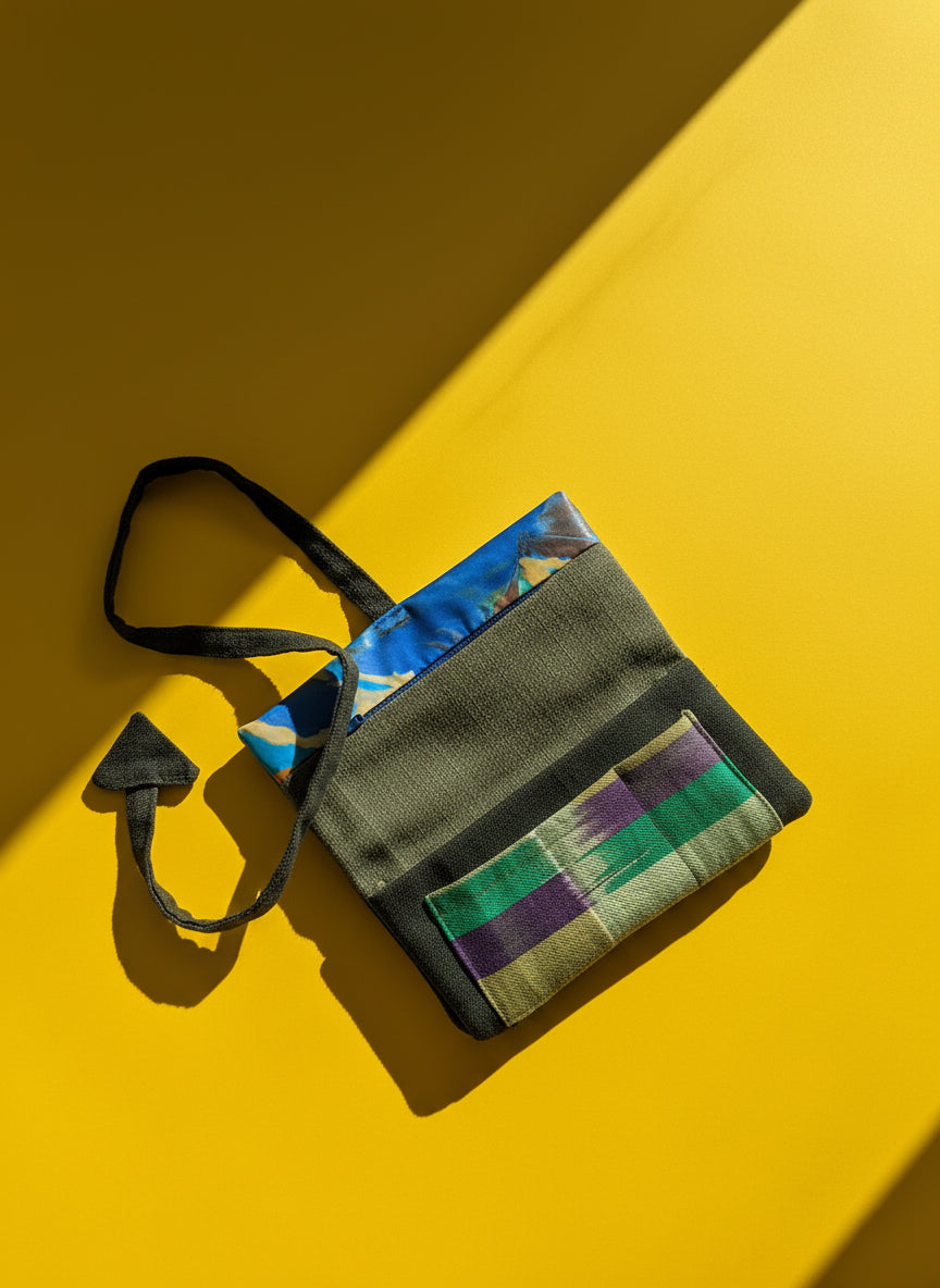 Upcycled multipurpose devil tail abstract colorful design pouch