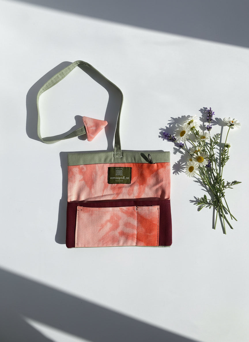 Upcycled multipurpose cotton beige and salmon devil tail  pouch