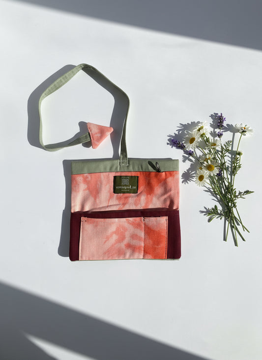 Upcycled multipurpose cotton beige and salmon devil tail  pouch