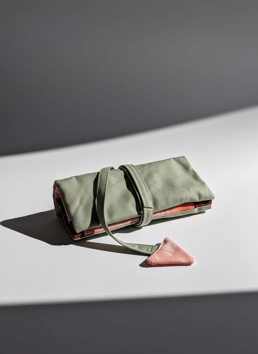 Upcycled multipurpose cotton beige and salmon devil tail  pouch