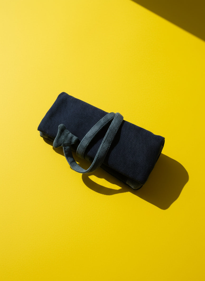 Upcycled multipurpose devil tail denim navy blue pouch