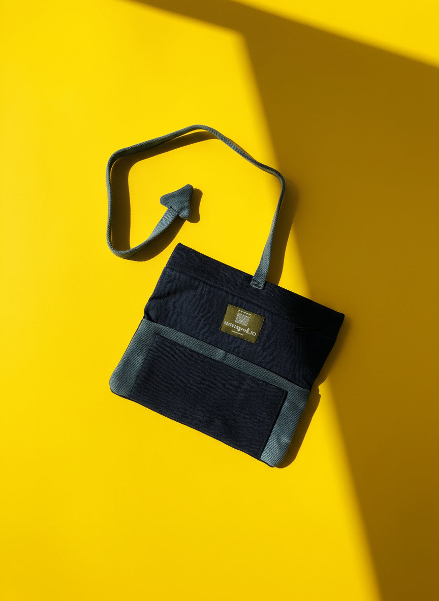Upcycled multipurpose devil tail denim navy blue pouch